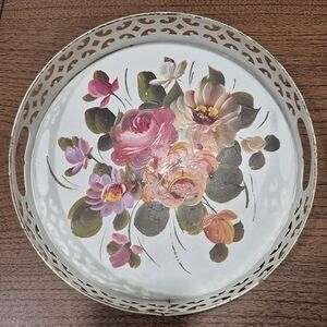 Vintage Hand Painted Floral Toleware Tray